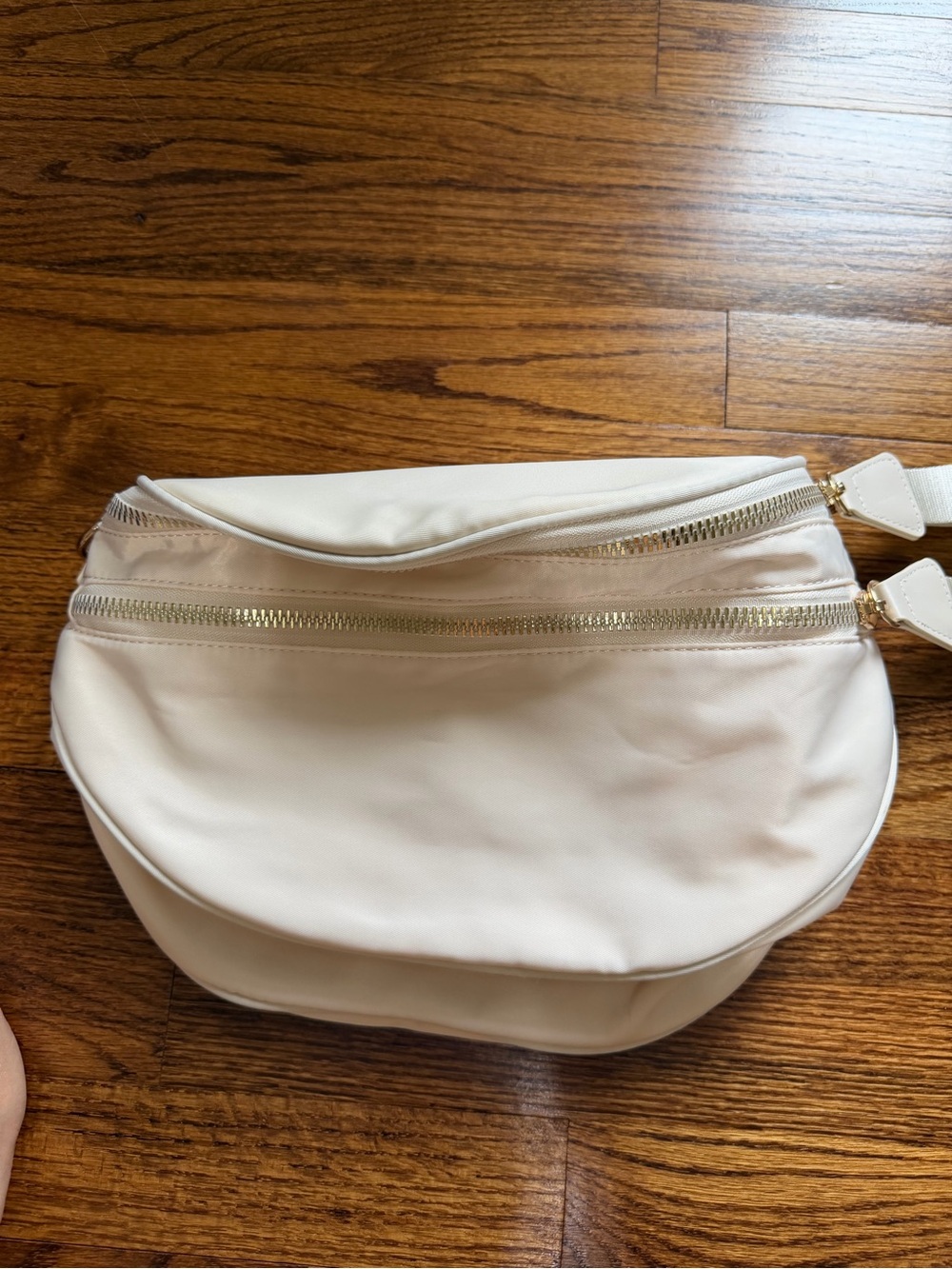 Cream Crossbody Belt Bag with Gold Zippers